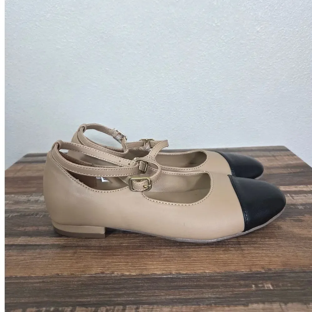 American Eagle Woman's Tan & Black Strappy Ballet Flats Size 5